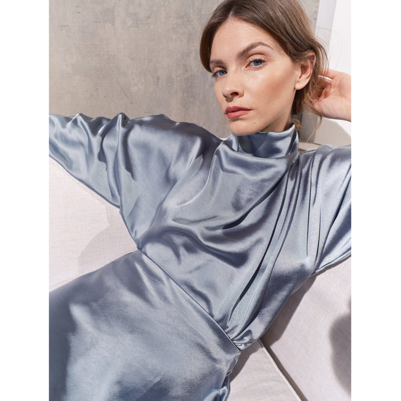 Celeste Cowl Neck Blue Satin Top