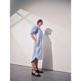 Ines Knot Sleeve Shirt Dress White & Blue Stripe