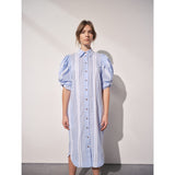 Ines Knot Sleeve Shirt Dress White & Blue Stripe