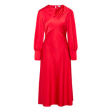 Sadie Red Satin Cowl Neck Midi Dress