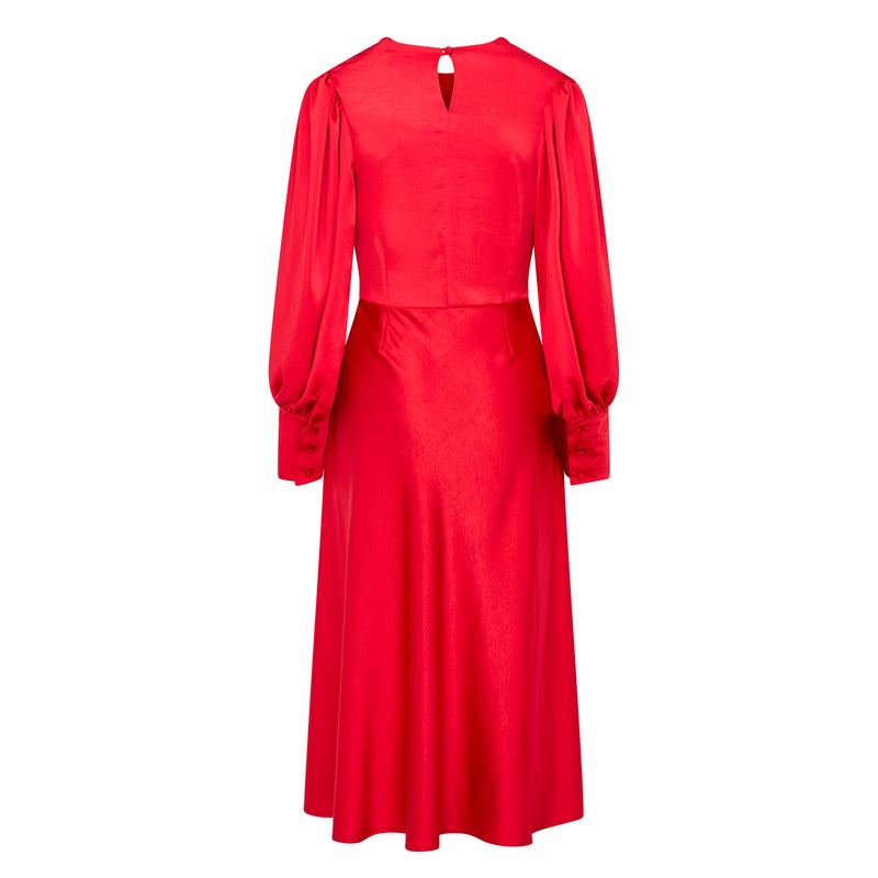 Sadie Red Satin Cowl Neck Midi Dress