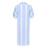 Ines Knot Sleeve Shirt Dress White & Blue Stripe