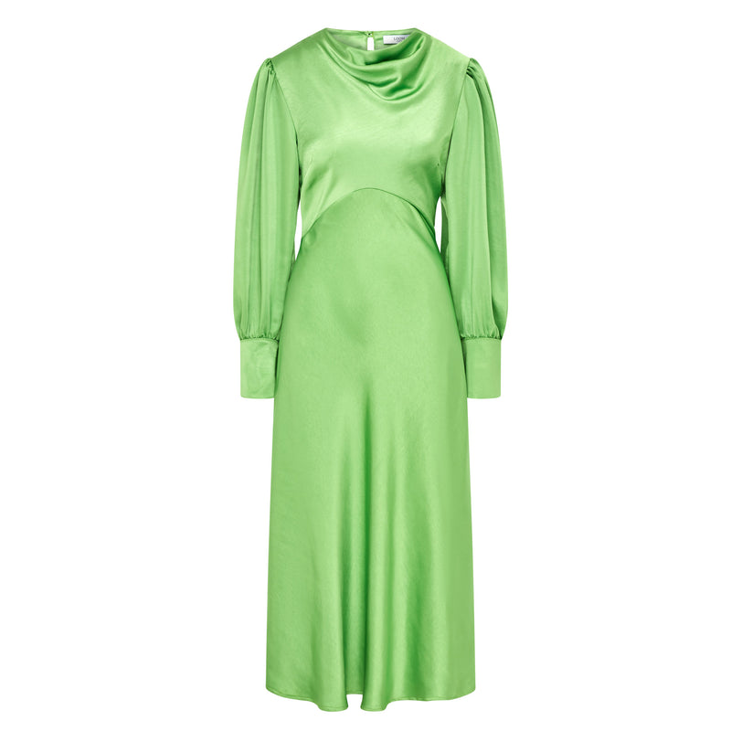 Sadie Green Satin Cowl Neck Midi Dress