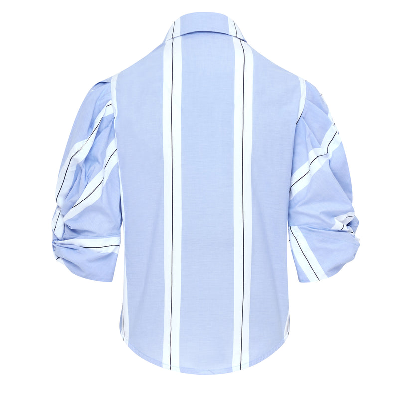 Ellery Knot Sleeve Tie Front Shirt White & Blue Stripe