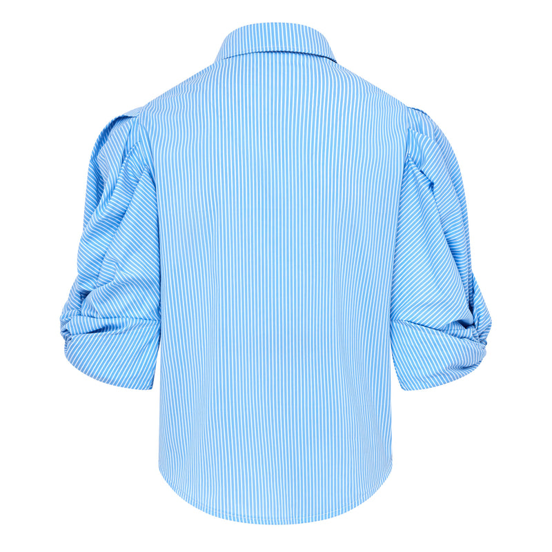 Ellery Knot Sleeve Tie Front Shirt Blue & White Pin Stripe