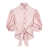 Ellery Knot Sleeve Tie Front Shirt Pink & White Stripe