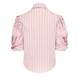 Ellery Knot Sleeve Tie Front Shirt Pink & White Stripe