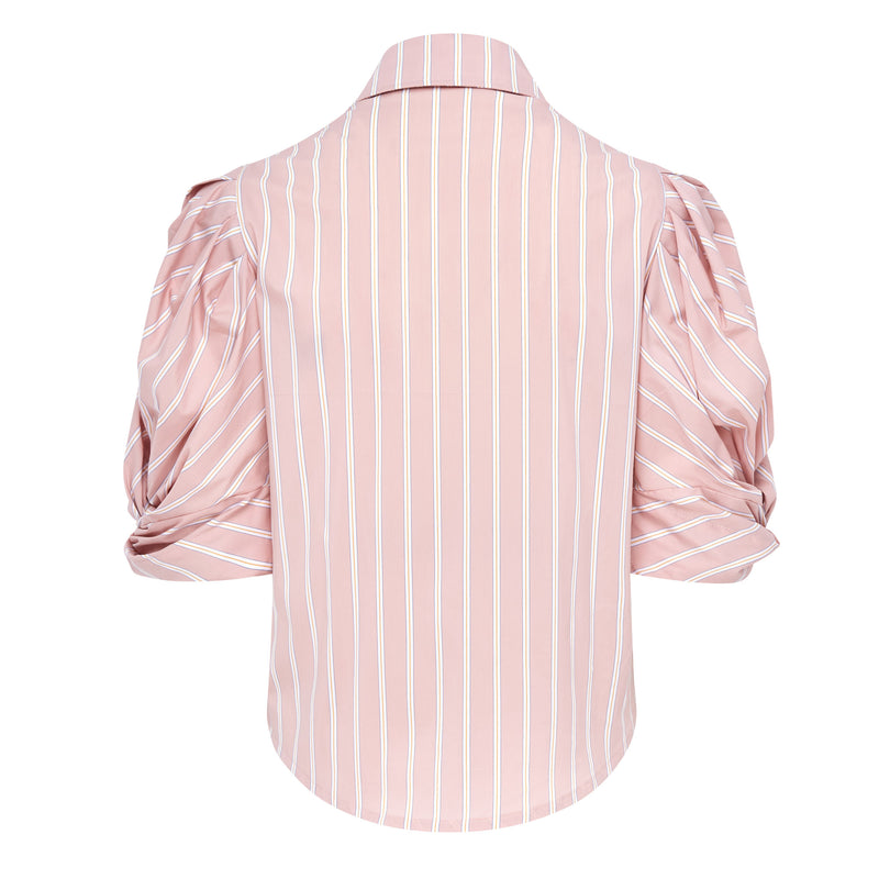 Ellery Knot Sleeve Tie Front Shirt Pink & White Stripe