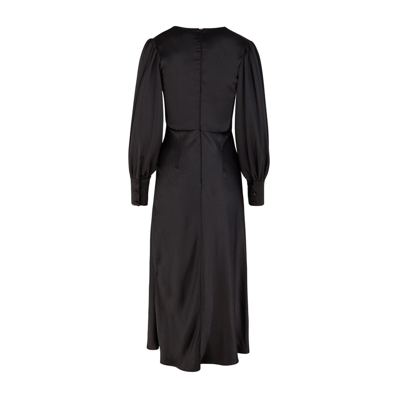 Sadie Black Satin Cowl Neck Midi Dress