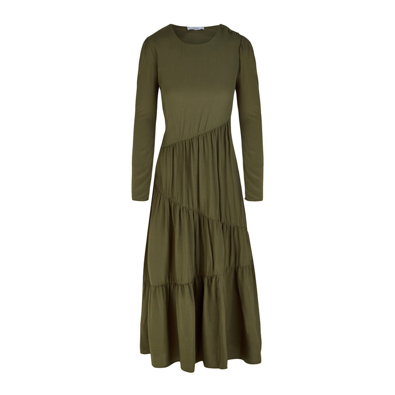 Petra Khaki Green Long Tiered Dress