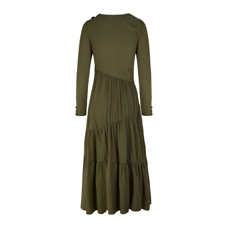 Petra Khaki Green Long Tiered Dress