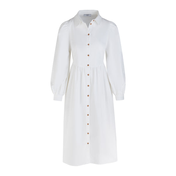 Nora White Midi Shirt Dress