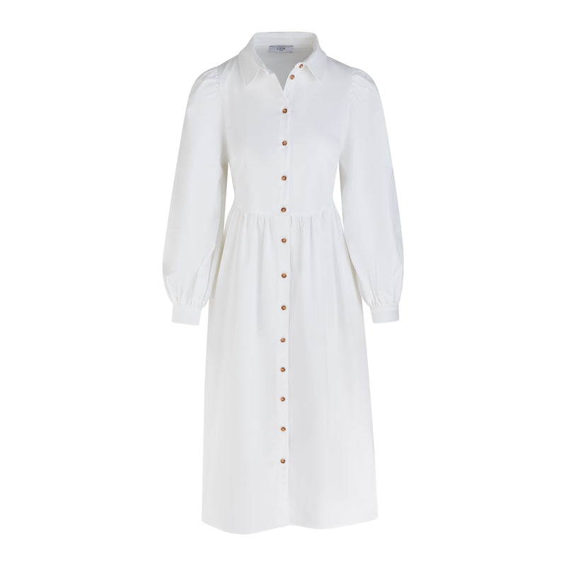 Nora White Midi Shirt Dress