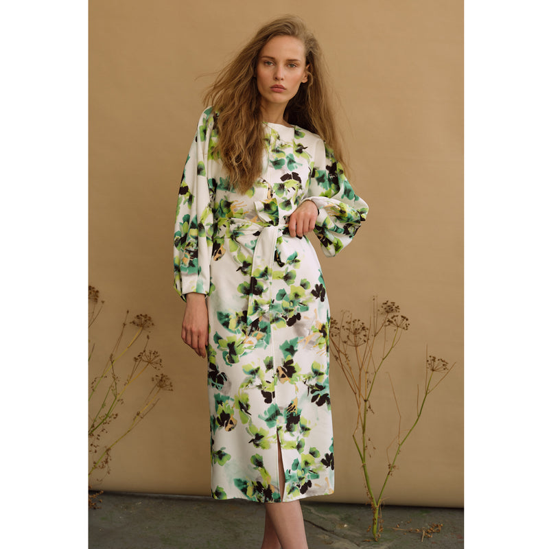 Maeve Green & White Floral Midi Dress