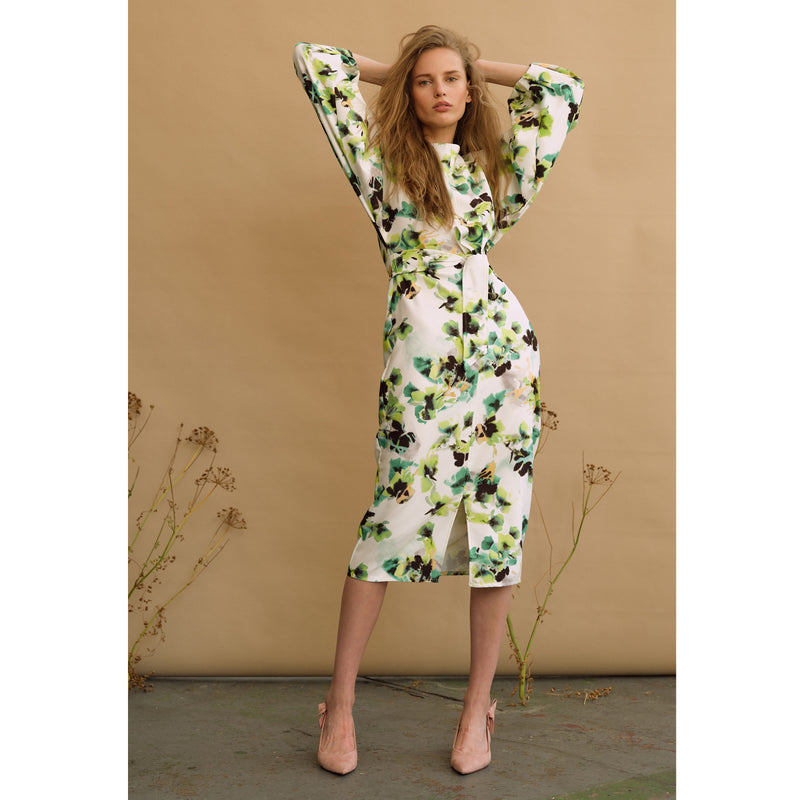 Maeve Green & White Floral Midi Dress