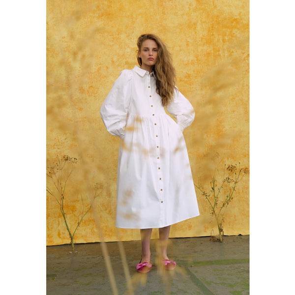 Nora White Midi Shirt Dress