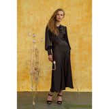 Sadie Black Satin Cowl Neck Midi Dress